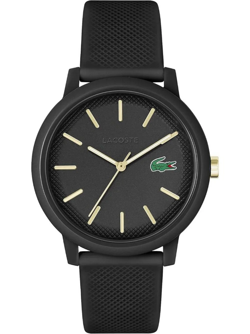 Men's Black Gold Rubber Strap Analog Quartz TR90 Case Premium Sporty Round Watch